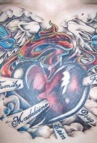 chest swallow heart-shaped cloud tattoo pattern