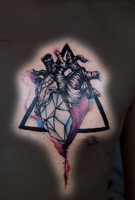 coração de geada, coração no peito pintado padrão de tatuagem