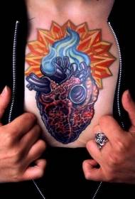 color heart chest tattoo pattern