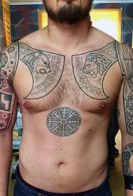 male chest medieval armor and mysterious symbol tattoo pattern