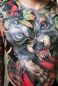 ny skole ond ulvehode med fugl tatoveringsmønster