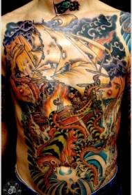 Bauch erstaunlich gemalt Octopus Attack Segel Tattoo-Muster