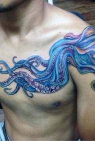 shoulder and chest multicolored evil squid tattoo pattern
