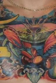 Chest painted creepy underwater animal tattoo pattern