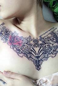 hot beauty has a sexy flower chest tattoo picture