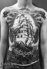 Chest Rose Boat Tattoo Pattern