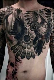 გულმკერდის იდუმალი მფრინავი owl tattoo ნიმუში