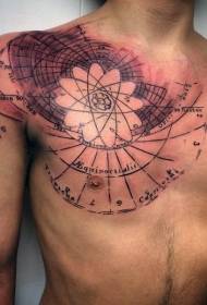 Brust Farbe Wissenschaft Atomsymbol und Buchstaben Tattoo Muster