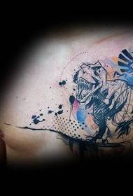 Chest Painted Ink Dinosaur Line Tattoo Patroon