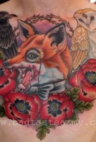 bröst gamla skolan färg olika djur och blommor tatuering mönster