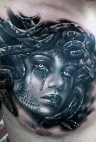 krūtīs jautrs reālistisks un reālistisks Medusa portreta tetovējuma modelis