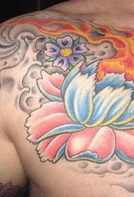 flame lotus chest tattoo pattern