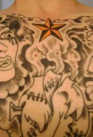 Retrato de niña con calavera patrón de tatuaje de estrella de cinco puntas