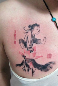 prednja škrinja klasična tetovaža za djecu lotos tinte