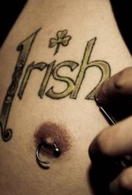 Irski djetelinski i pismo pismo tetovaža uzorak