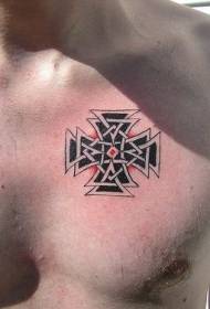 patrón de tatuaxe cruz de corazón vermello no peito