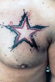 chest two-color five-pointed star tattoo pattern