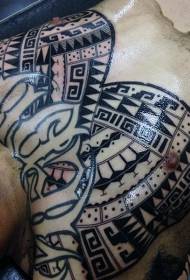 Chest Polynesian style totem tattoo pattern