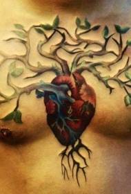 Chest Heart Tree Creative Tattoo Pattern