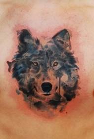 mellkas akvarell farkas fej tetoválás minta