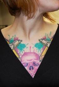 pink skull chest tattoo pattern