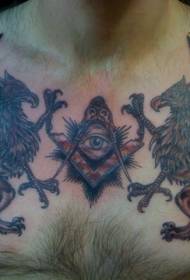 胸部格里芬神兽和眼睛纹身图案