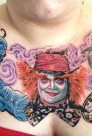 pagpipinta ng dibdib kay Alice sa Wonderland iba't ibang mga disenyo ng tattoo ng character