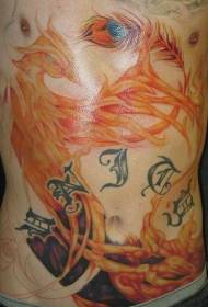 abdominal flame Phoenix karaktär tatuering mönster