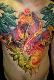 胸部凤凰和火焰好看的纹身图案