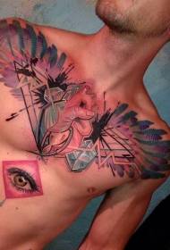 brystfarge menneskelige hjerte og vinger tatoveringsmønster