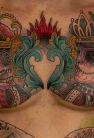 Brust mexikanische indigene Farbe Schädel König und Königin Tattoo Muster
