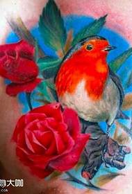 chest rose bird tattoo pattern