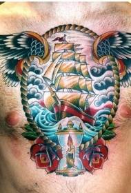 chest old school sailboat with rope and wings tattoo pattern  52517 - chest black ashes with smoking monster tattoo pattern