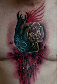 lalaki harap dibdib sobrang cool na skull heart tattoo