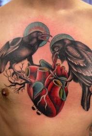bröst färg krage hjärta tatuering mönster