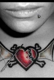 chest bat and broken heart tattoo pattern