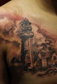 Patrón de tatuaje na torre do peito