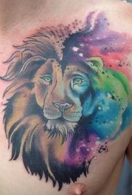 wonderful watercolor lion chest tattoo pattern