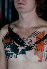 chest eagle color and geometric letter tattoo pattern