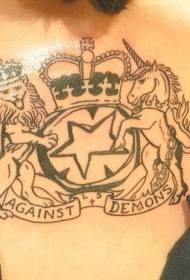 Egyszarvú és oroszlán jelvény tetoválás minta