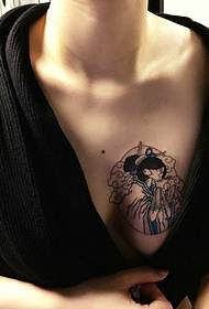 girls chest ancient flower tattoo pattern