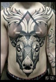 tatuaggio cervo con petto e ventre con motivo a triangolo