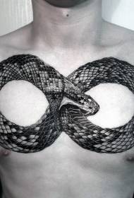 蛇組成的無限符號胸部紋身圖案