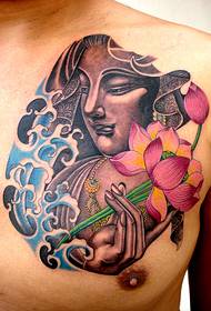 male chest Buddha image lotus tattoo