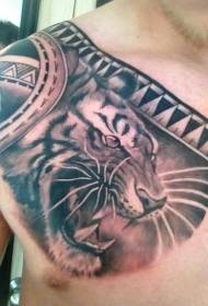 chest realistic tiger tattoo pattern
