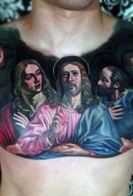 chest religious figure portrait tattoo pattern