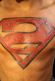 men full-breasted red superman logo tattoo picture
