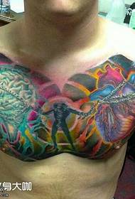 chest heart and brain tattoo pattern