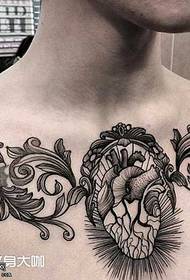 chest heart tattoo pattern