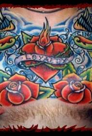 school chest bright Red rose tattoo pattern